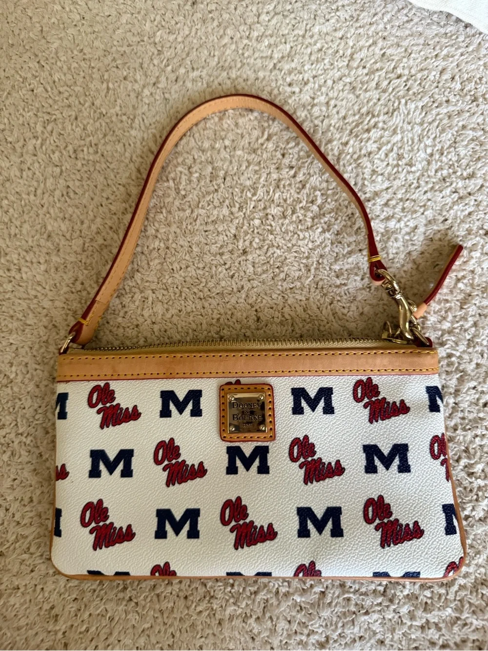 Dooney & Bourke White Wristlet with Red Ole Miss Script & Navy M Logos